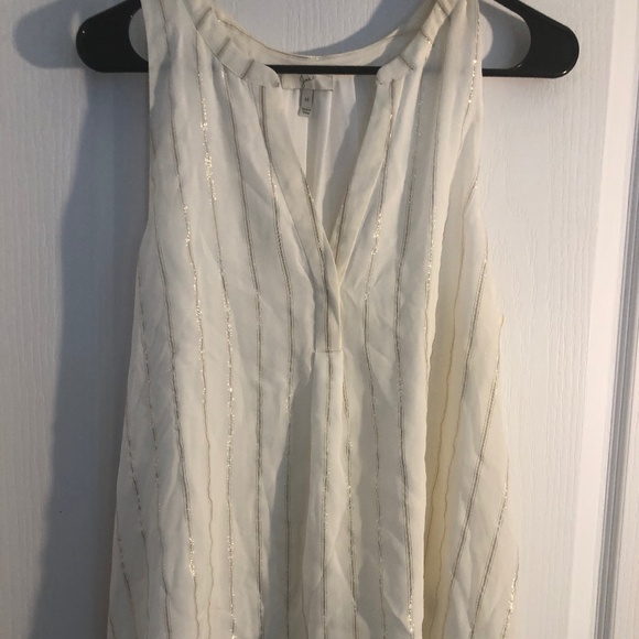 Joie Silk Sleeveless White/Gold HiLo Coastal M Lined Top - Picture 1 of 4